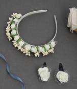 White flower tiara hairband with a pair of matching tic tac hairpin