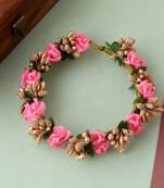 Women pink & gold toned embellished hair accessory set