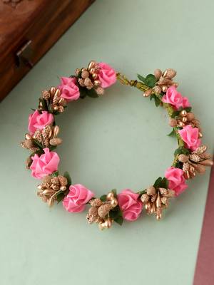 Women pink & gold toned embellished hair accessory set 3