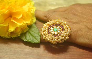 Bridal Ethnic Bunched Pearl Adjustable big finger rings 1