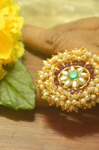 Bridal Ethnic Bunched Pearl Adjustable big finger rings