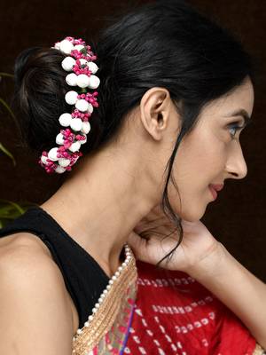 Women pink & white toned embellished hair accessory set 2