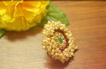 Bridal Ethnic Bunched Pearl Adjustable big finger rings 3