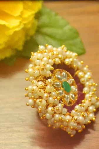 Bridal Ethnic Bunched Pearl Adjustable big finger rings