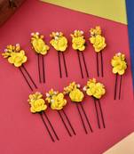 Set of 10 women yellow flower embellished beaded u pins