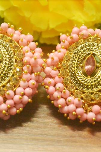 Unique Bunched Pearl Pink Semi Precious Stone Earrings Oversized Studs