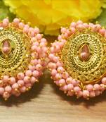 Unique Bunched Pearl Pink Semi Precious Stone Earrings Oversized Studs
