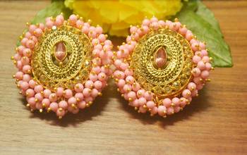 Unique Bunched Pearl Pink Semi Precious Stone Earrings Oversized Studs 2