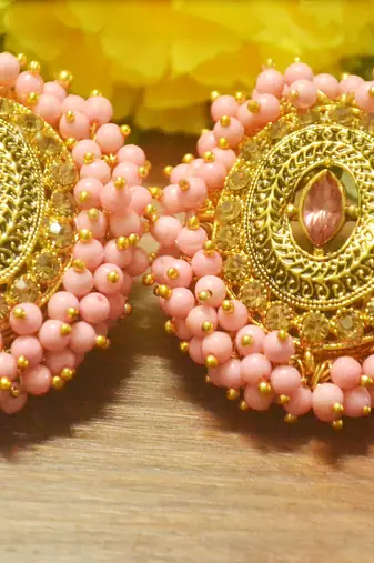 Unique Bunched Pearl Pink Semi Precious Stone Earrings Oversized Studs