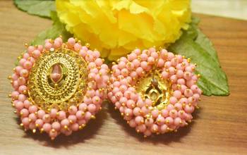 Unique Bunched Pearl Pink Semi Precious Stone Earrings Oversized Studs 3