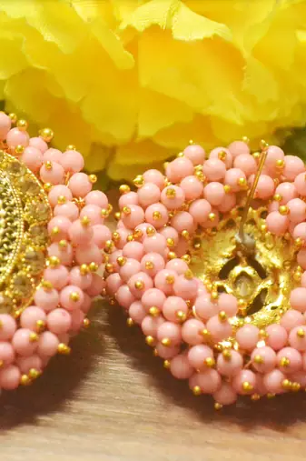 Unique Bunched Pearl Pink Semi Precious Stone Earrings Oversized Studs