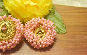Unique Bunched Pearl Pink Semi Precious Stone Earrings Oversized Studs 4