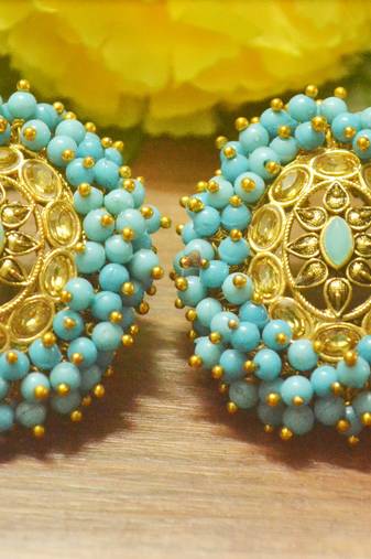 Unique Bunched Pearl Turquoise Semi Precious Stone Earrings Oversized Studs