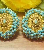 Unique Bunched Pearl Turquoise Semi Precious Stone Earrings Oversized Studs