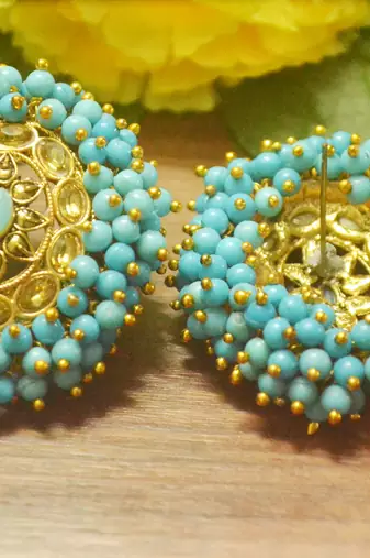 Unique Bunched Pearl Turquoise Semi Precious Stone Earrings Oversized Studs