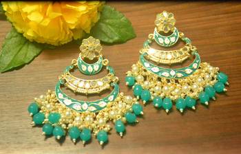 Designer kundan stone bridal dangler pearl stone earrings studs 1