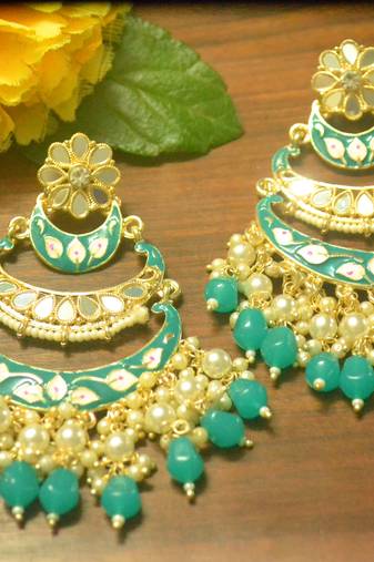 Designer kundan stone bridal dangler pearl stone earrings studs