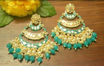 Designer kundan stone bridal dangler pearl stone earrings studs 2