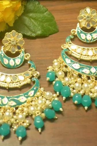 Designer kundan stone bridal dangler pearl stone earrings studs