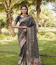 Black Handicraft Bandhani With Zari Weaving Rich Pallu Saree