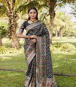 Black Handicraft Bandhani With Zari Weaving Rich Pallu Saree