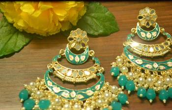 Designer kundan stone bridal dangler pearl stone earrings studs 3