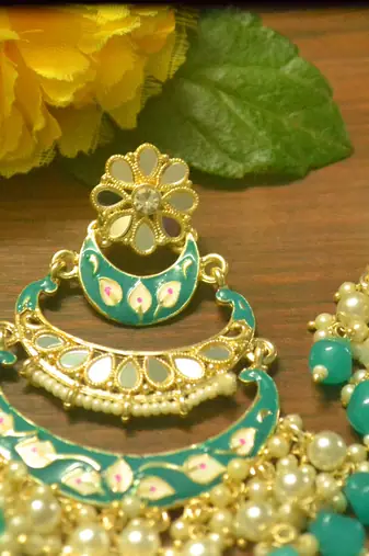 Designer kundan stone bridal dangler pearl stone earrings studs