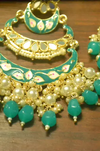 Designer kundan stone bridal dangler pearl stone earrings studs