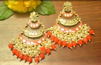 Designer kundan stone bridal dangler pearl stone earrings studs 1