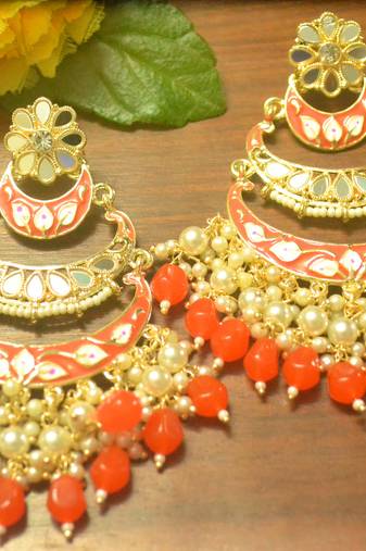 Designer kundan stone bridal dangler pearl stone earrings studs