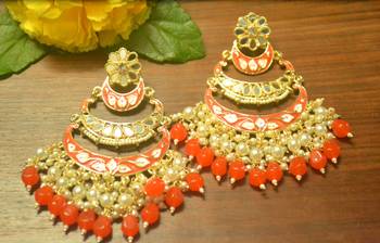 Designer kundan stone bridal dangler pearl stone earrings studs 2