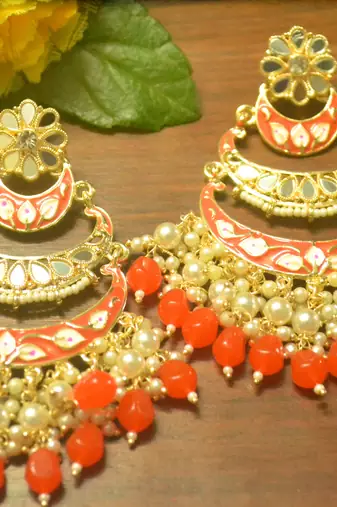 Designer kundan stone bridal dangler pearl stone earrings studs