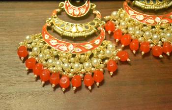 Designer kundan stone bridal dangler pearl stone earrings studs 3