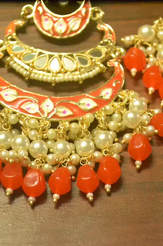 Designer kundan stone bridal dangler pearl stone earrings studs