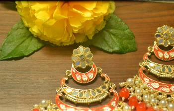 Designer kundan stone bridal dangler pearl stone earrings studs 4