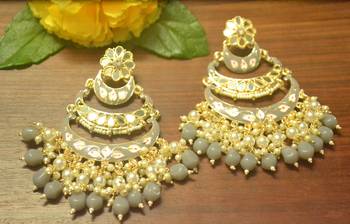 Designer kundan stone bridal dangler pearl stone earrings studs 1