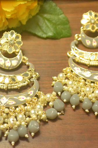 Designer kundan stone bridal dangler pearl stone earrings studs
