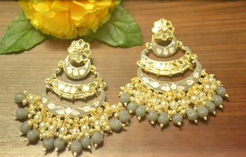 Designer kundan stone bridal dangler pearl stone earrings studs 2