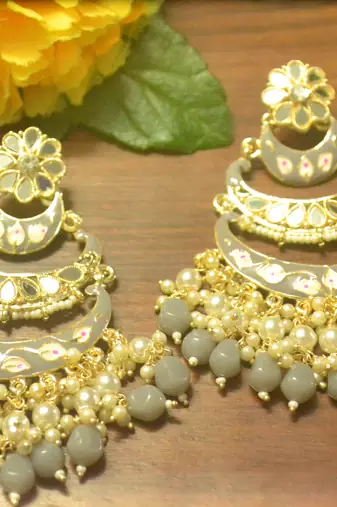 Designer kundan stone bridal dangler pearl stone earrings studs
