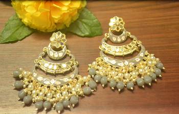 Designer kundan stone bridal dangler pearl stone earrings studs 3