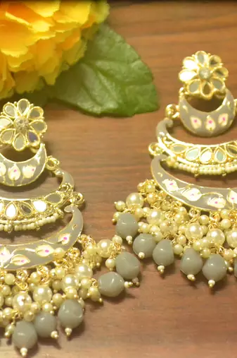 Designer kundan stone bridal dangler pearl stone earrings studs
