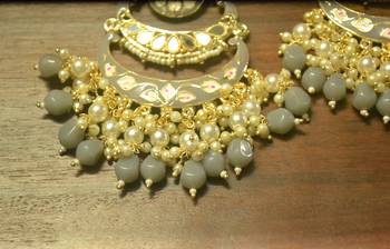 Designer kundan stone bridal dangler pearl stone earrings studs 4
