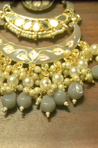 Designer kundan stone bridal dangler pearl stone earrings studs