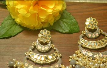 Designer kundan stone bridal dangler pearl stone earrings studs 5