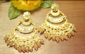 Designer kundan stone bridal dangler pearl stone earrings studs 1