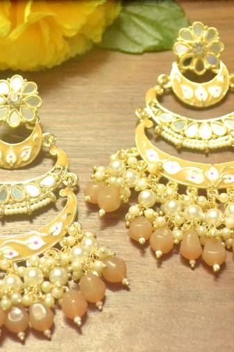 Designer kundan stone bridal dangler pearl stone earrings studs