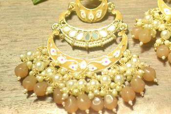 Designer kundan stone bridal dangler pearl stone earrings studs 2