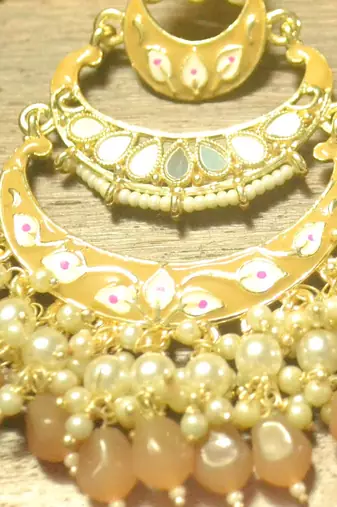 Designer kundan stone bridal dangler pearl stone earrings studs
