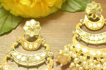 Designer kundan stone bridal dangler pearl stone earrings studs 3