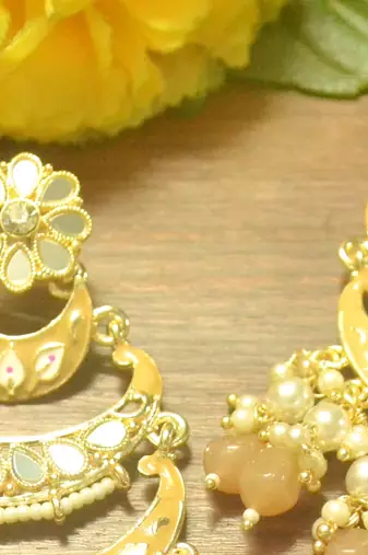 Designer kundan stone bridal dangler pearl stone earrings studs